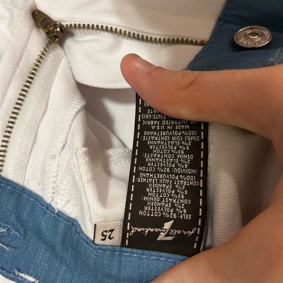 7 For All Mankind Women’s WHITE SKINNY ANKLE JEAN BRN LEATHER STRIPE $255 MSRP - Picture 4 of 4